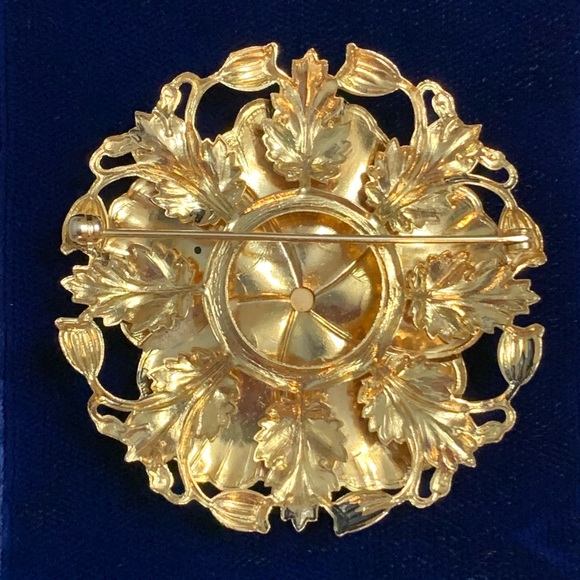 Antique Goldstone Gold Vermeil Flower Brooch - Picture 2 of 2